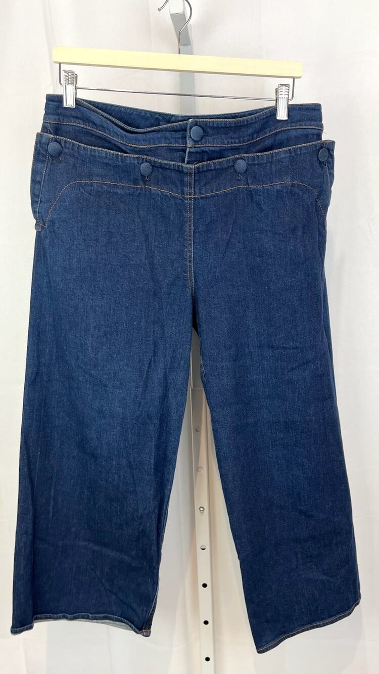 HARVEY FAIRCLOTH Size 8 Wide Leg Cropped Sailor Jeans Pants Stretch Cotton Blue